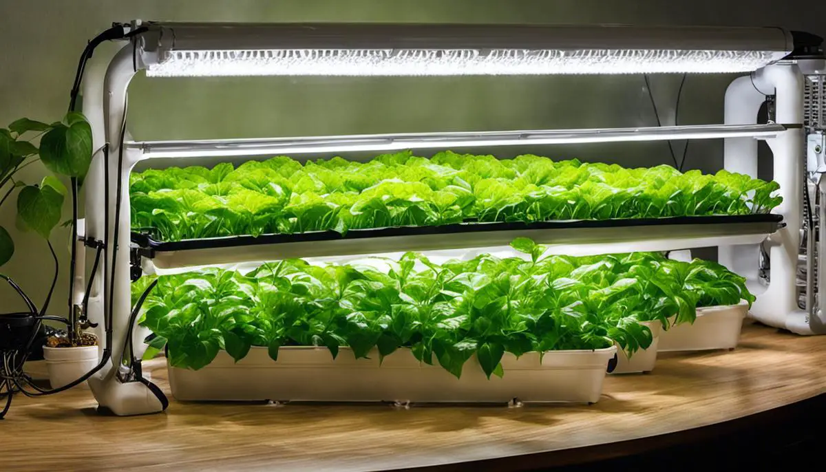An image showing different hydroponic setups for growing plants indoors